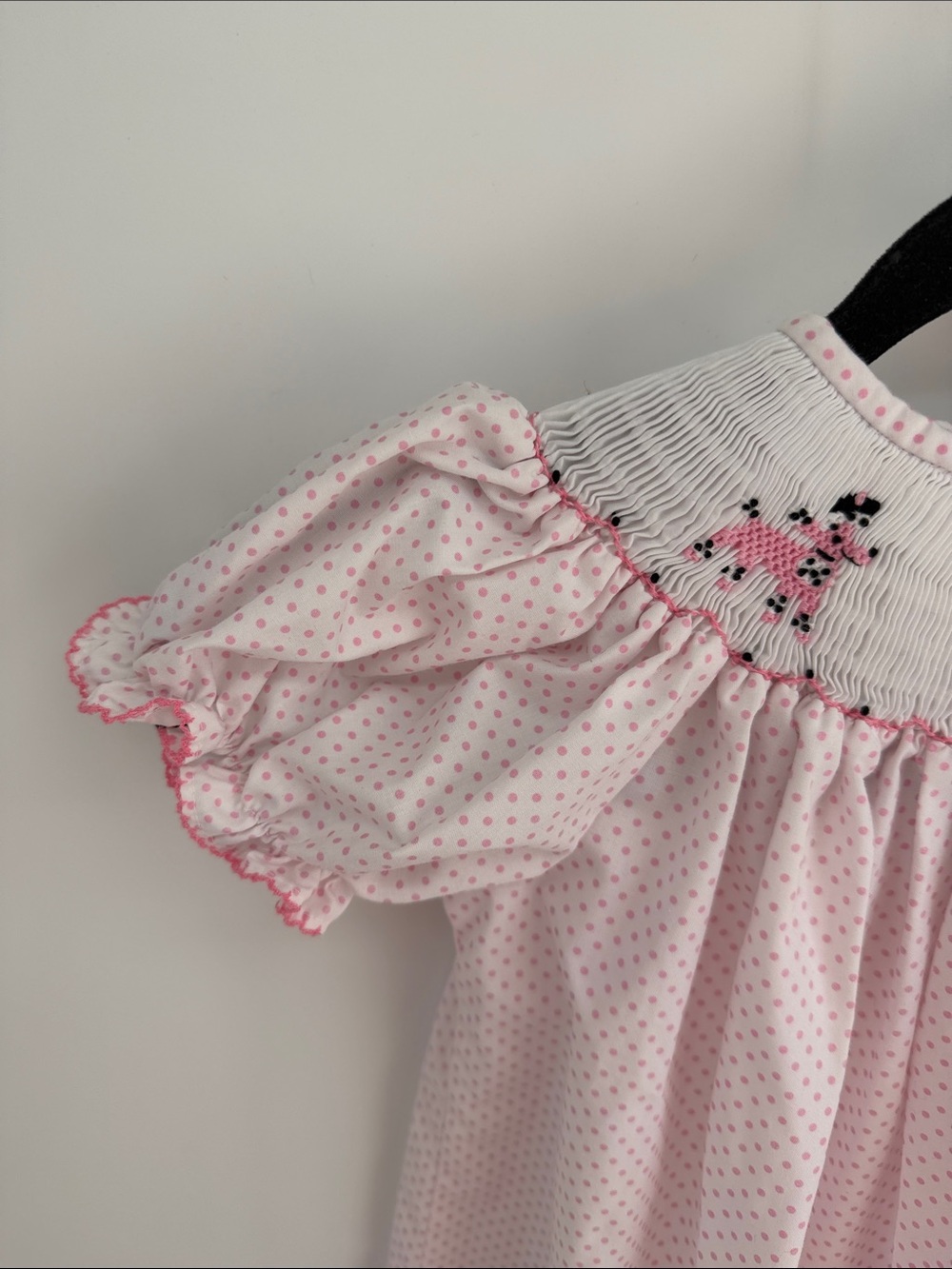 Classic Whimsy Parisian Eiffel Tower poodle embroidered smocked polka dot dress - Picture 3 of 8